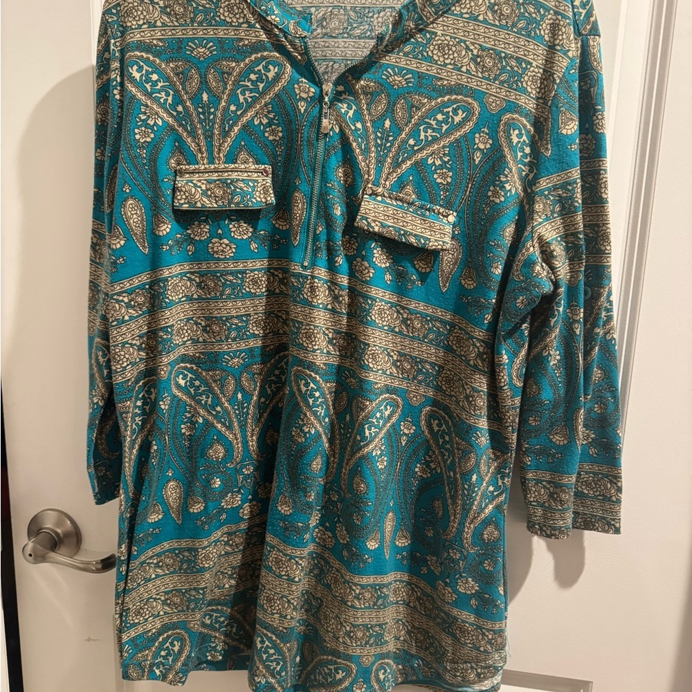Elegant Teal and Beige Paisley Women's Top